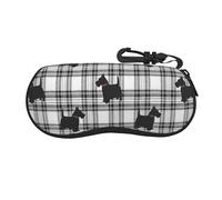 BEEOFICEPENG Glasses Case, Neoprene Portable Sunglasses Case Soft Eyewear Case Zipper Glasses Box, Scottish Terrier Plaid Scotty Dog