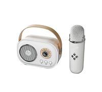 BEEOFICEPENG Mini Wireless Bluetooth Audio Home Singing Karaoke Integrated Microphone Stereo Speaker Home KTV Set White