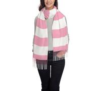 BEEOFICEPENG Scarf,Unisex Fringed Scarf Large Warm Soft Cashmere Feel Shawls Wraps 197x72 cm Pink And White Striped