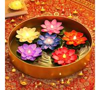 Beeplove 6pcs Diwali Decorations Lotus Light - 4in Floating Diyas Artificial Lotus Flower for Home Urli Bowl Mandir Pooja Decor Indian Party Diwali Return Gifts