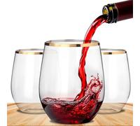 BEEPOP 12 oz Gold Rim Unbreakable Plastic Wine Glasses - Set of 12 Reusable Tumblers | BPA-Free, Drop-Proof, Recyclable Cocktail Glasses for Garden Parties, BBQs, Poolside, Hot Tubs & Picnics