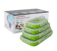 Beeptrum Collapsible Silicone Food Storage Container with Lid, Portable Lunch Bento Box Outdoor Picnic Box Space Saving, Microwave, Dishwasher and Freezer Safe, Set of 4(Light Green)