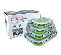 Beeptrum Collapsible Silicone Food Storage Container with Lid, Portable Lunch Bento Box Outdoor Picnic Box Space Saving, Microwave, Dishwasher and Freezer Safe, Set of 4(Green)