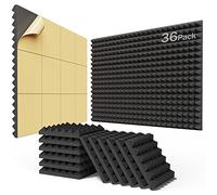 BEEQUIET 36 Pack Self-adhesive Sound Proof Foam Panels 2" X 12" X 12" - Fast Expand Acoustic Panels, Pyramid Design Soundproof Wall Panels to Absorbs Sound and Eliminates Echoes