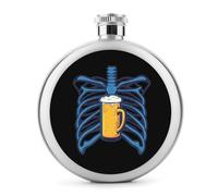 Beer and Bones Round Stainless Steel Hip Flask 5oz Portable Whiskey Flasks Birthday Gift for Women Men