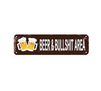 Beer And Bullshit Area Sign - Man Cave Metal Wall Art Indoor Or Outdoor Home Patio Garden Bar Hotel Room Vintage Decor 16 x 4 Inch
