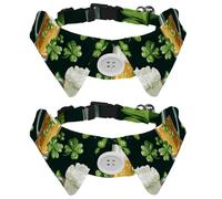 Beer and Clover Leaves Dark Green Background Dog Collar Bowtie, Comfortable Adjustable Dog Bow Tie Collar for Small Boys and Girls Pets