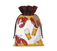 Beer and crawfish pattern -Print Burlap Drawstring Bags Plaid Design, Eco-Friendly Party Favors Packaging For Christmas Birthday.