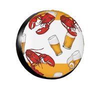Beer and crawfish pattern -Print Universal Waterproof Tire Protection Cover For Suv Truck Trailer Adjustable Fit. 16 inch