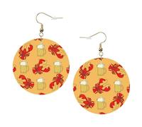 Beer And Crawfish Pattern Printed Leather Earring Set For Women, 1 Pair Lightweight Bohemian Pierced Earrings Jewelry Gift For Women Girls