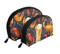 Beer and Crawfish Pattern Printed Makeup Bags 2-Piece Portable Shell Travel Toiletry Bag Cosmetic Organizer Bag for Women