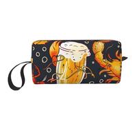 Beer and Crawfish Pattern Printed Travel Makeup Bag Portable Cosmetic Bag Makeup Case Toiletry Handbag Organiser for Women