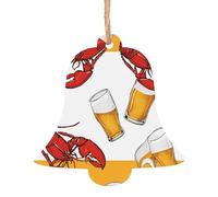 Beer and crawfish pattern Printed Wooden Christmas Ornaments - 4 Shapes Options: Angel, Bell, Tree, Snowman | Eco-Friendly Carved Wood for Xmas Tree Decor with Hemp Cord | 1,2,4,6-Pack