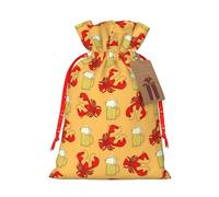 Beer And Crawfish Pattern Printing Fashion Drawstring Bag With Kraft Tag For Christmas Halloween Party Gift Packaging