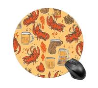 Beer and Crawfish Pattern Round Mouse Pad 7.8 Inch, Portable Gaming Mouse Mat with Non-Slip Rubber Base & Smooth Surface, Waterproof Mousepad for PC, Laptop, Computer, Office, Home