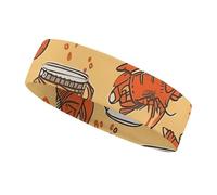 Beer and Crawfish Pattern Sports Sweatband 15" Polyester Hairband Absorbent Quick-Dry Headband for Running, Yoga