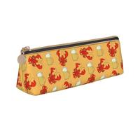 Beer and crawfish pattern Triangle Leather Case Multi Functional Cosmetic Bag Portable Makeup and Stationery Storage Bag , White, One Size, Lightweight, White, One Size, Lightweight