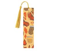 Beer and Crawfish Pattern Wood Bookmark for Book Lovers Birthday Teachers Gift, Handmade Craft Book Marks Ornaments with Tassel Exquisite Reading Page Markers for Men Women