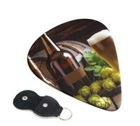 Beer and Hop Cones Guitar Picks 6 Pcs, 0.46mm Thickness Celluloid Plectrum with Leather Picks Holder, Personalized Guitar Pick for Bass Electric Acoustic Guitars Lovers Gift