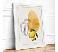 Beer and Mango Still Life Modern Framed Wall Art Print A2 (59.4×42cm) White, Wall Decor for Living Room, Bedroom, Office & Home, Ready to Hang, Art Gift
