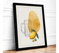 Beer and Mango Still Life Modern Framed Wall Art Print A3 (42×29.7cm) Black, Wall Decor for Living Room, Bedroom, Office & Home, Ready to Hang, Art Gift