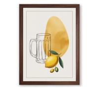 Beer and Mango Still Life Modern Framed Wall Art Print A4 (29.7×21cm) Walnut, Wall Decor for Living Room, Bedroom, Office & Home, Ready to Hang, Art Gift