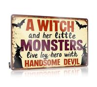 Beer Bar Metal Sign A Witch And Her Little Monsters Live With Handsome Devil. Tin Sign Garage Signs Funny Tin Funny Vintage Sign(30X40CM)