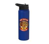 Beer Barrel Beer Pun Keep Calm and Lager On Beer Drinking Stainless Steel Insulated Water Bottle