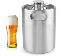 Beer Barrel, Mini Keg Style Growler Stainless Steel Beer Barrel with Spiral Cover Lid Supplies Holds Beer Double Handles for Home Hotel Camping Picnic (5L)