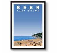 BEER Beach East Devon Wall Art Vintage Style Travel Poster Fine Art Print
