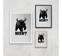 Beer Bear Deer Art Print - A3 - Wood Frame