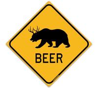 Beer Bear With Deer Antlers 12" x 12" Funny Tin Road Sign