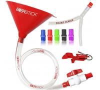Beer Bong Tube and Funnel - with Valve, Optional Single or Double Header Y-Attachment, 5 Interchangeable Mouthpieces, Shotgun Keychain Tool - Kink-Free Hose for Bierstick Beerbong (Red)