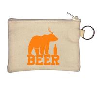 Beer Bottle Bear and Deer Funny Mashup Key Chain Coin Purse Beige