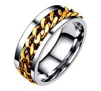 Beer Bottle Chain Set Rotation Opener Ring, Titanium Chunky Crystal Rings (Gold-B, 7)