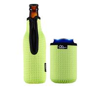 Beer Bottle Sleeve Insulators 12oz 330ml Standard Beer Bottle Cooler Covers Zip-up Bottle Jacket 12OZ Standard Can Sleeves Coolie Neoprene Insulator (Neon Green)