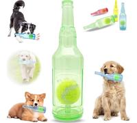 Beer Bottle with Tennis Ball Dog Chew Toy, Ball in a Rubber Bottle Dog Toy, Interactive Bottle Toys for Dogs with Ball, for Play and Training, Cute Squeaky Bottle (Green, Small)