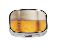 Beer Bubble Print Pill Box 2 Compartment Medicine Pill Case,Portable for Pocket Or Purse Pill Box Decorative Metal Medicine Organizer