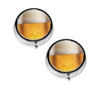 Beer Bubble Print Pill Box 3 Compartment Medicine Pill Case,Portable for Pocket Or Purse Pill Organizer Decorative Metal Medicine Vitamin Organizer Unique Gift
