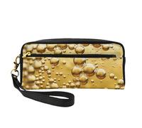 Beer Bubble Printed Leather Makeup Bags with Wrist Strap Portable Travel Toiletry Bag Cosmetic Organizer Bag for Women