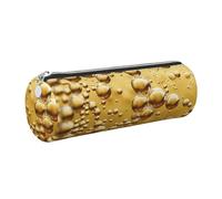 Beer Bubble Printed Leather Pencil Case Cute Stationery Organizer Round Makeup Bag Pen Pouch, Silver Zipper
