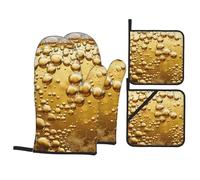 Beer Bubble Printed Oven Gloves Potholders Set 4 PCS Heat-Resistant Oven Mitts & Hot Pads for Cooking Baking Grilling BBQ Gift