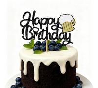 Beer Cake Topper,Cake toppers for men,RETWOT 1Pcs Glitter Card Stock Beer Mug Happy Birthday Cake Topper, Black, for Beer Theme Birthday Party, Wedding, Engagement, Graduation, CelebrationShower