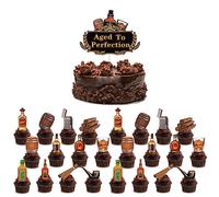 Beer Cake Toppers, Wine Themed Cupcake Toppers, Whiskey Cake Decorations for Birthday Wedding Anniversary Graduation Party(24pcs)