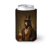Beer Can Cooler Sleeve,Bear at Dark Wooden Bar Can Cover Beer Cooler Soft Insulated Beverage Holder for Party Beach Event Home