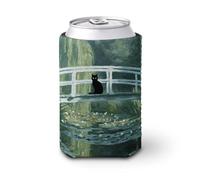 Beer Can Cooler Sleeve,Black Cat on The White Arched Bridge Can Cover Beer Cooler Soft Insulated Beverage Holder for Party Beach Event Home