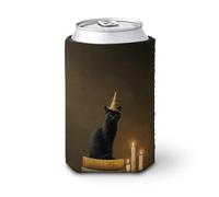 Beer Can Cooler Sleeve,Black Cat Witch Hat on Books Can Cover Beer Cooler Soft Insulated Beverage Holder for Party Beach Event Home