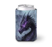 Beer Can Cooler Sleeve,Black Dragon with Purple Glowing Eyes Can Cover Beer Cooler Soft Insulated Beverage Holder for Party Beach Event Home