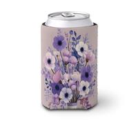 Beer Can Cooler Sleeve,Ceramic Vase with Lavender Anemones Can Cover Beer Cooler Soft Insulated Beverage Holder for Party Beach Event Home