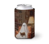 Beer Can Cooler Sleeve,Cute Ghost Reading in an Armchair Can Cover Beer Cooler Soft Insulated Beverage Holder for Party Beach Event Home